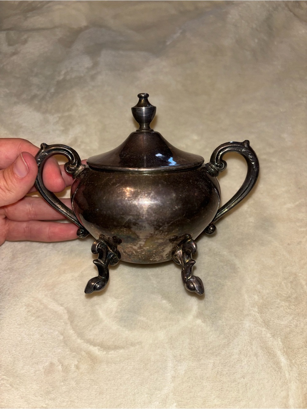 Vintage Sheridan Silver on Copper Footed Sugar Bowl with lid